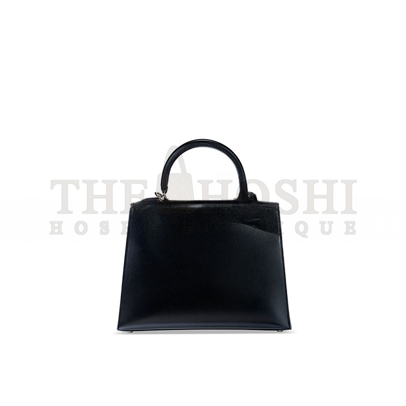 H**me5 A BLACK TADELAKT KELLY 25 BOX WITH PALLADIUM HARDWARE (25*17*7cm) Master Quality